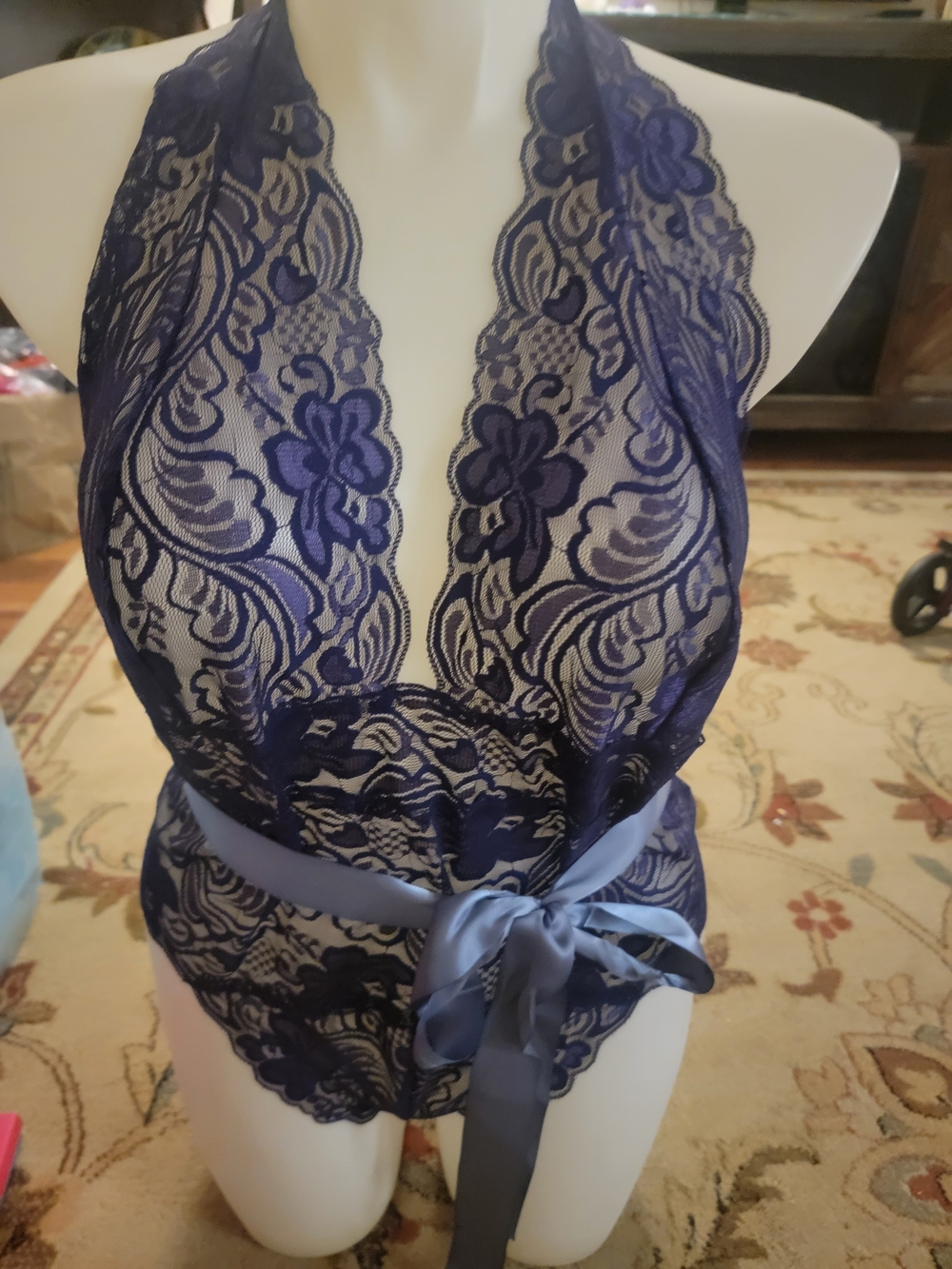 Violet Lace Halter Teddy with Satin Tie Sz 3XL AdoreME